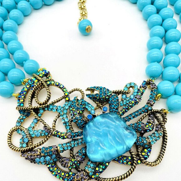 Magnificent HEIDI DAUS "Crabby" Crystal Triple Strand Beaded Necklace NWOT - Picture 2 of 10